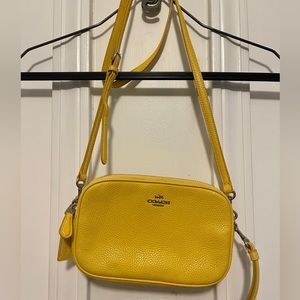 Coach Yellow Pebbled Leather Double Zip Crossbody Bag